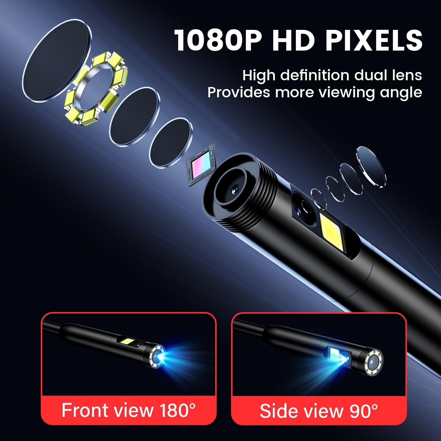 Endoscope Camera with Light: 5″ 1080P HD Dual-Lens Inspection Borescope Camera f