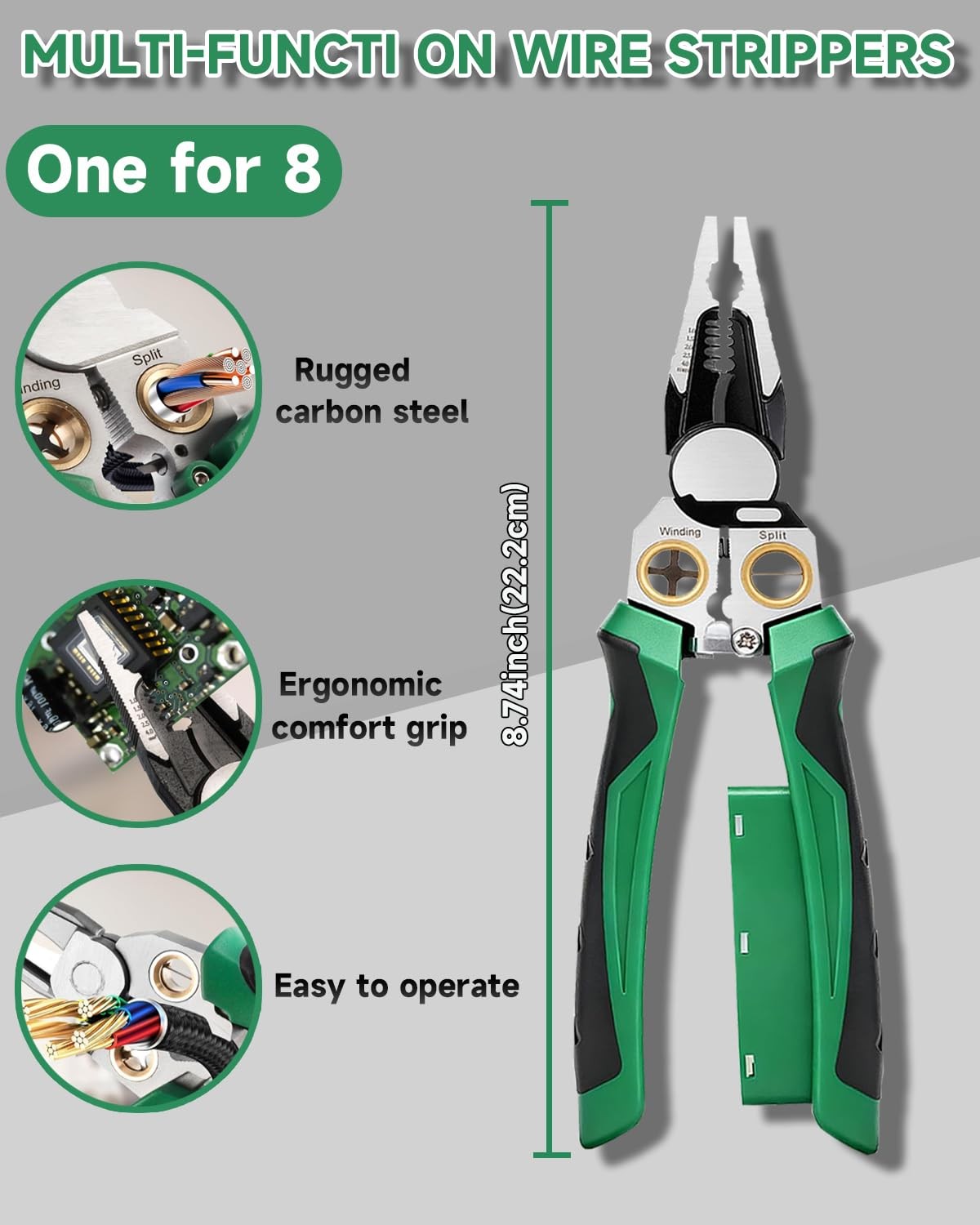 8 in 1 Wire Stripper With Voltage Tester – Electrician Tools Green