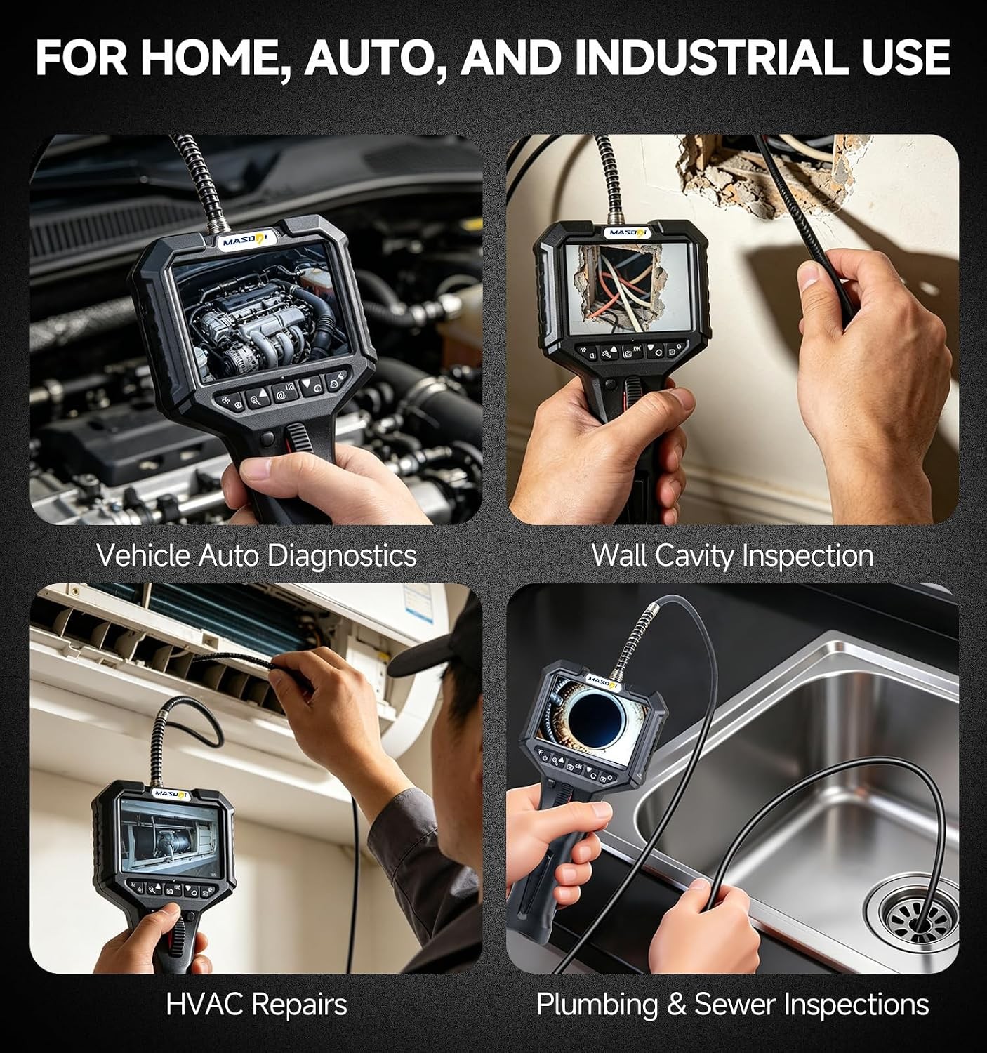 3.3FT Two-Way Articulating Borescope, Endoscope Camera with Light 0.24in