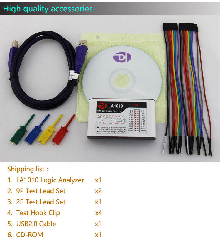 LA1010 USB Logic Analyzer 16 input channels 100MHz with the English PC software