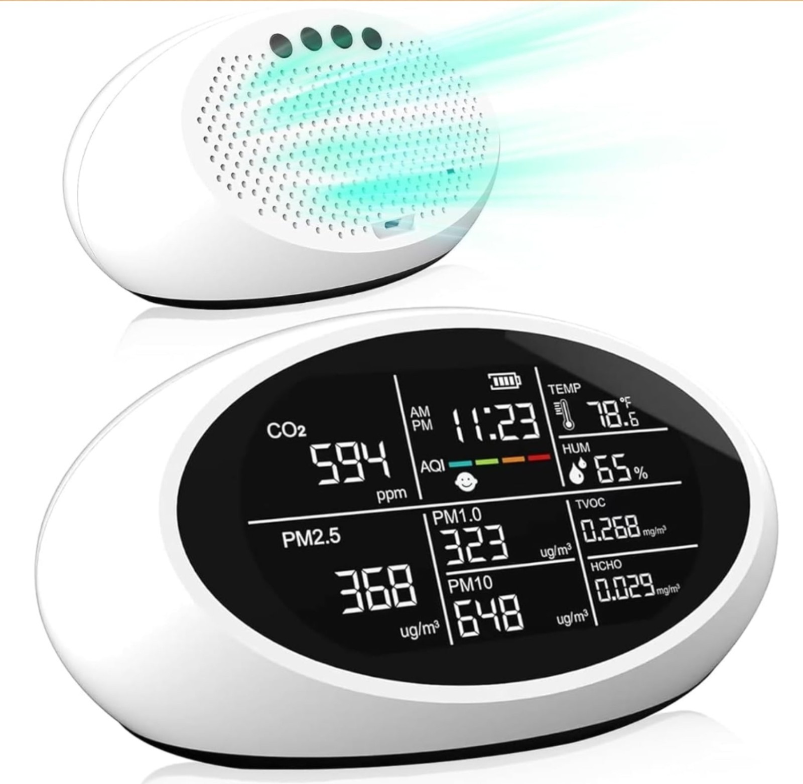 12-in-1 Air Quality Monitor Indoor, Portable CO2, PM1.0, PM2.5, HCHO, TVOC+ Home