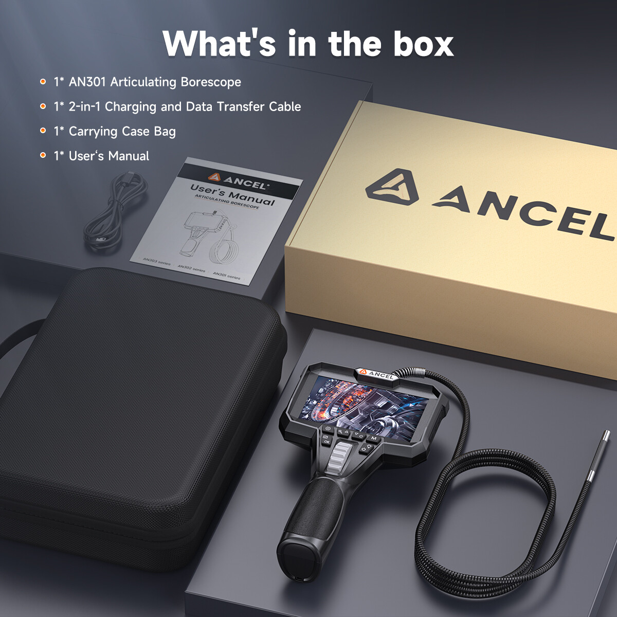 ANCEL 220° Articulating Endoscope Inspection Camera 4.3 Inch HD Borescope 6.2mm