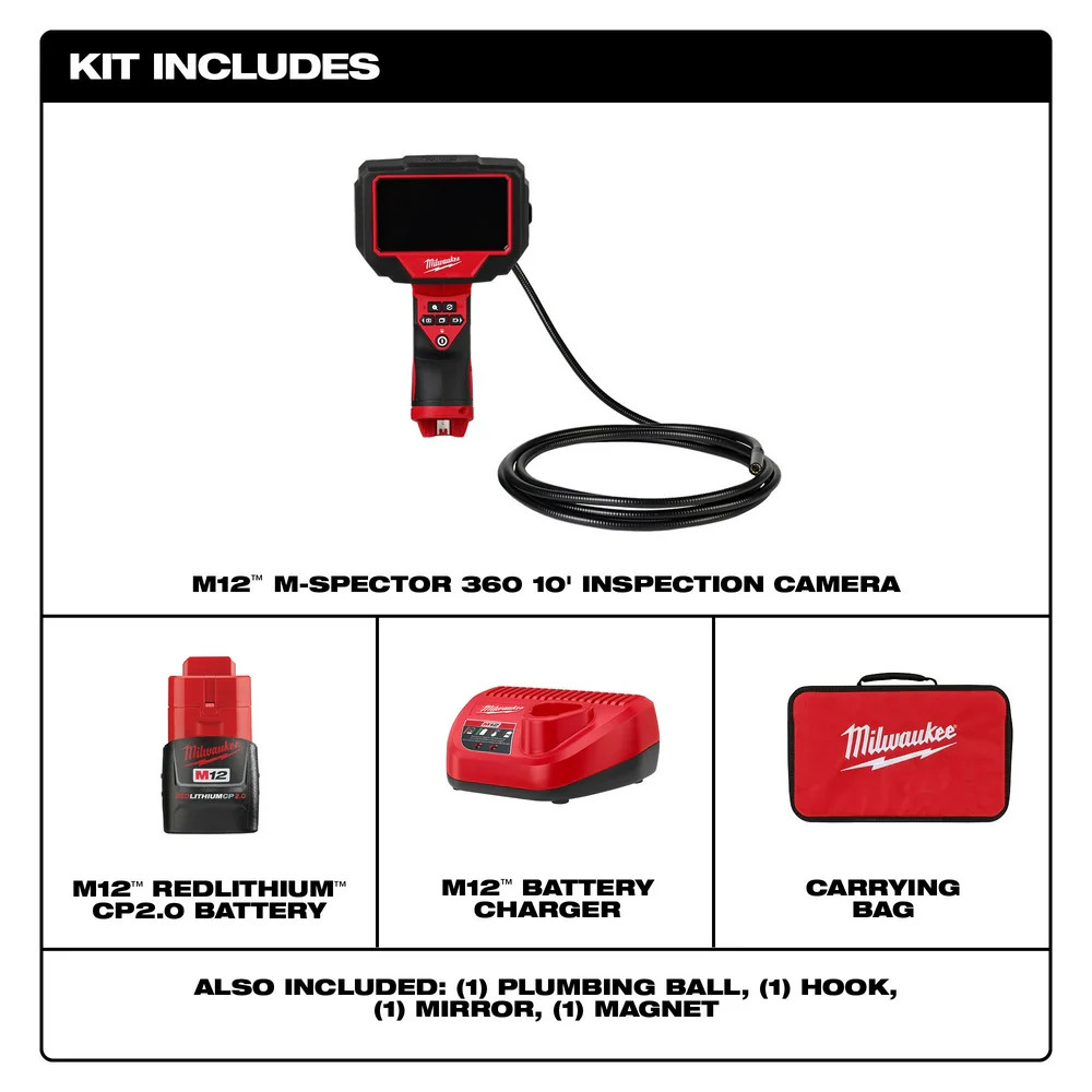 Milwaukee 2324-21 M12 12V 360 Cordless M-Spector 10′ Inspection Camera