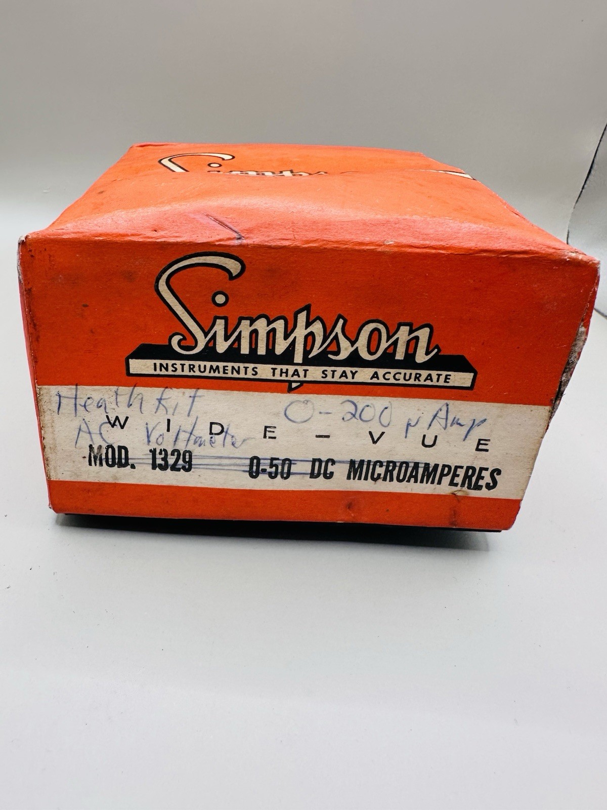 NOS Heathkit Simpson 4.5″ Rectangular Panel Meter RMS Volts DB 200uA 1329 W/ Box