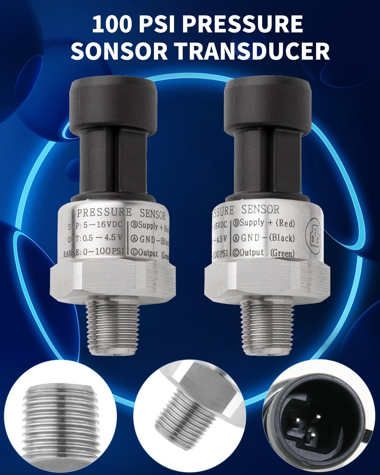 100 Psi Oil Fuel Pressure Sensor Transducer Sender 1/8″ -27 NPT Thread with H…