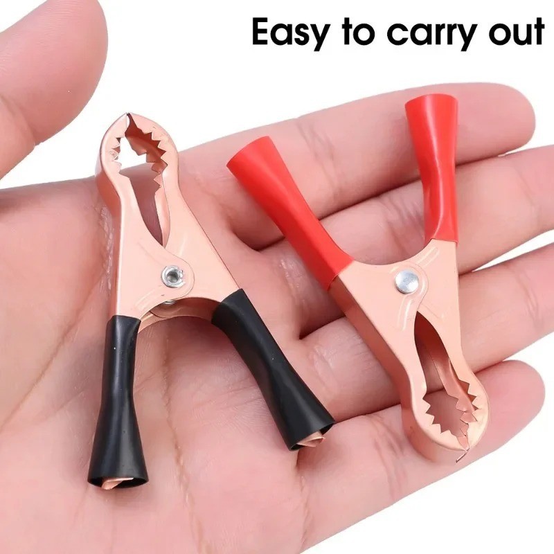 2pcs 70mm 50A Red & Black Car Battery Test Lead Clip Crocodile Alligator Clamps