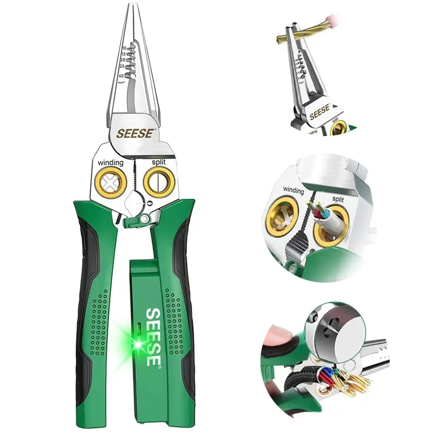 SEESE 8-in-1 Wire Stripper Pliers: Compact Portable Multi-Function Green