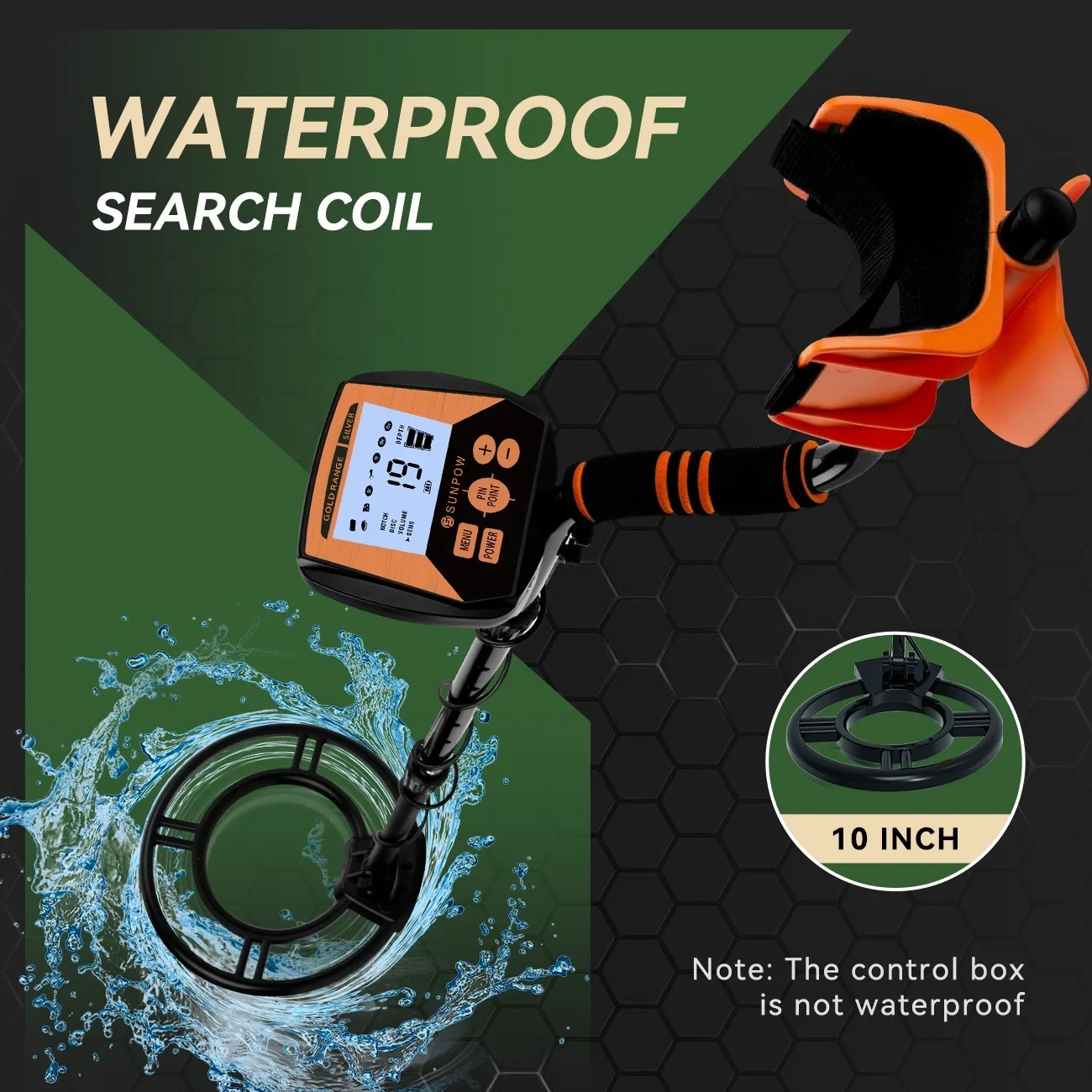 Sunpow OT-MD04 Black/Orange Waterproof High Accuracy Waterproof Metal Detector