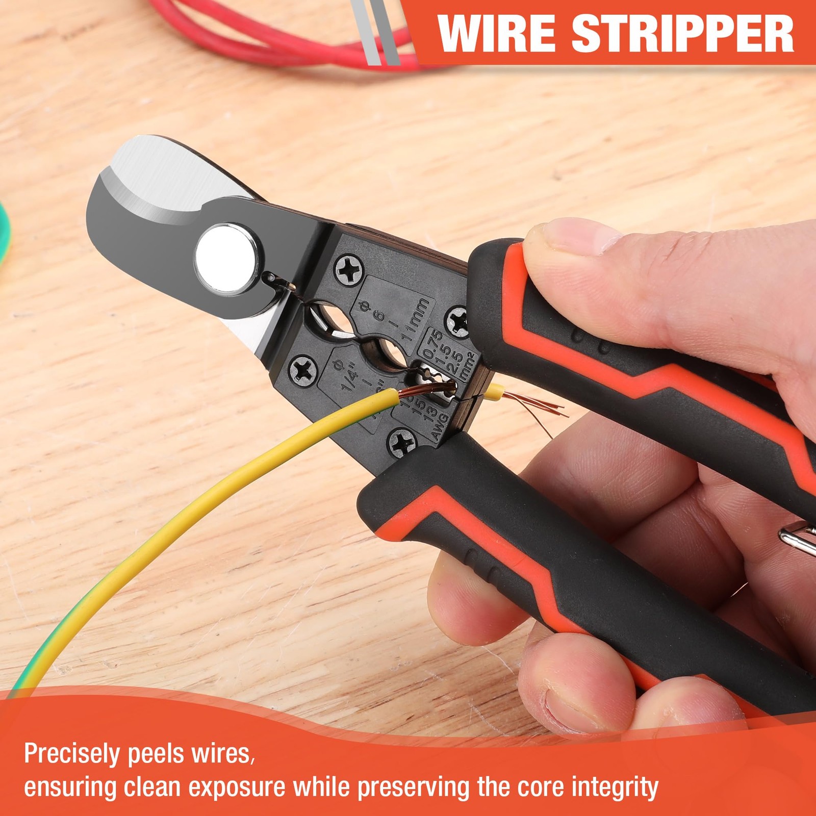 ValueMax 7 Inch Wire Stripper, Cable Cutters, Jacket Removal Orange; Black