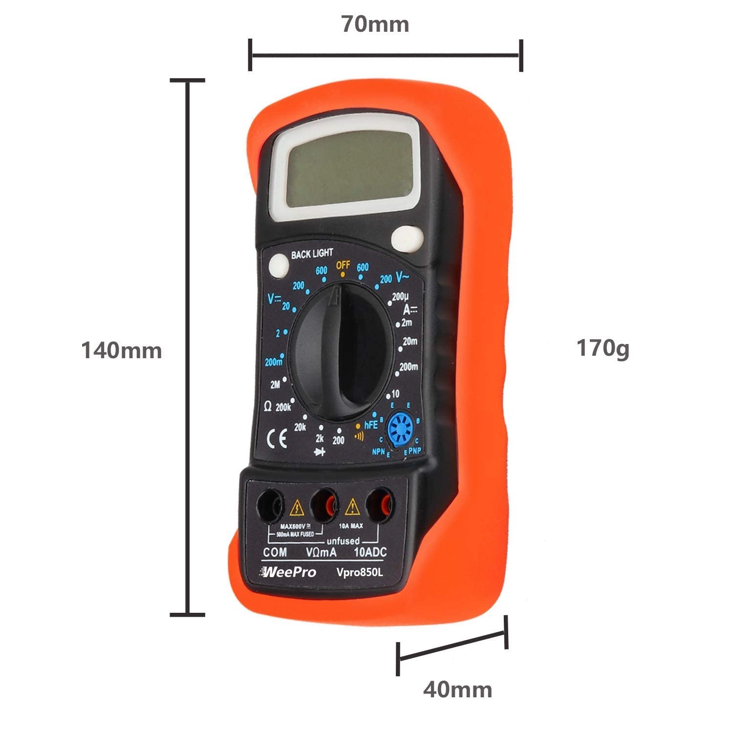 WeePro Vpro850L Digital Multimeter DC AC Voltmeter, Ohm Volt Amp Test Orange