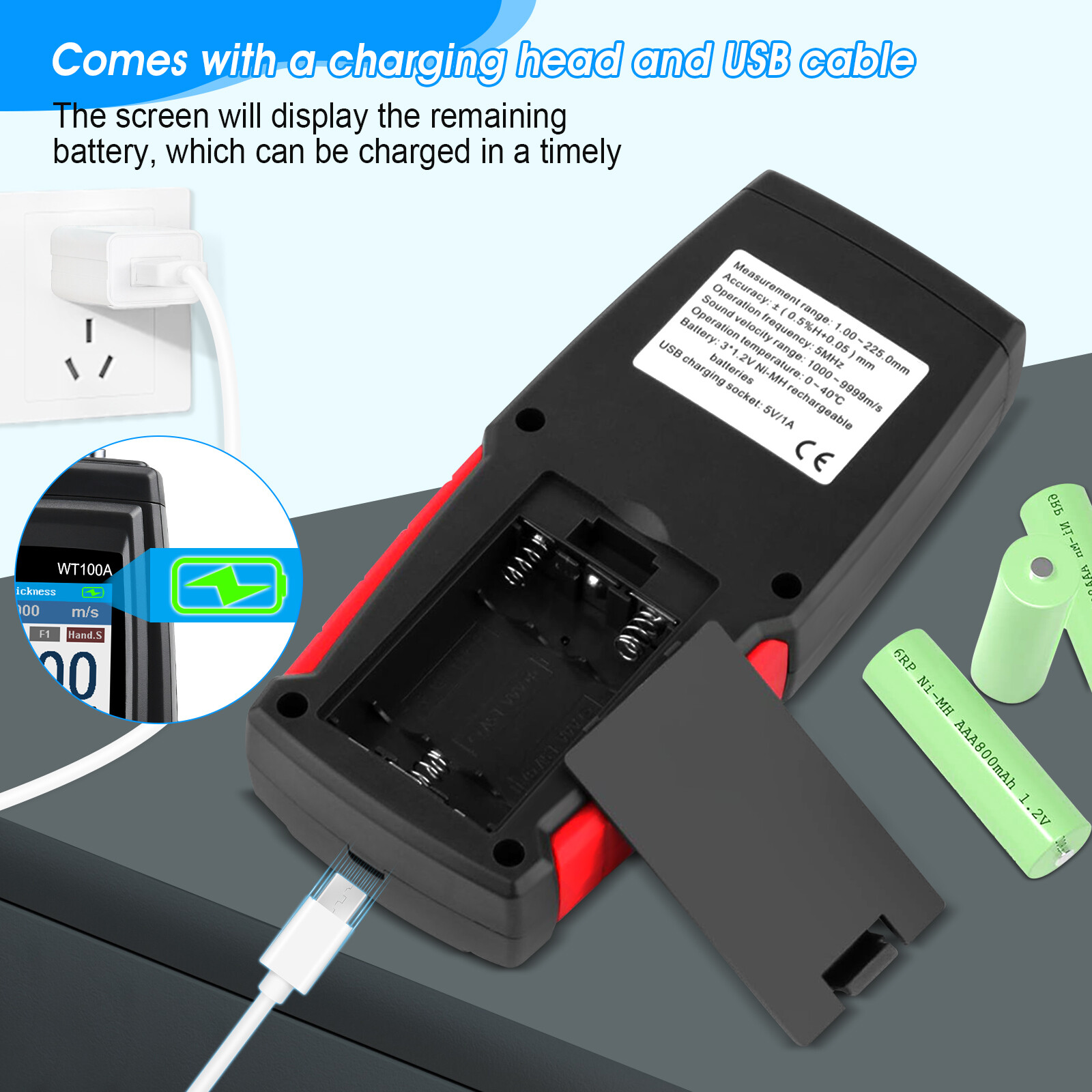 Digital Ultrasonic Thickness Gauge Meter Tester 1-300mm Tool for Metal Cast Iron