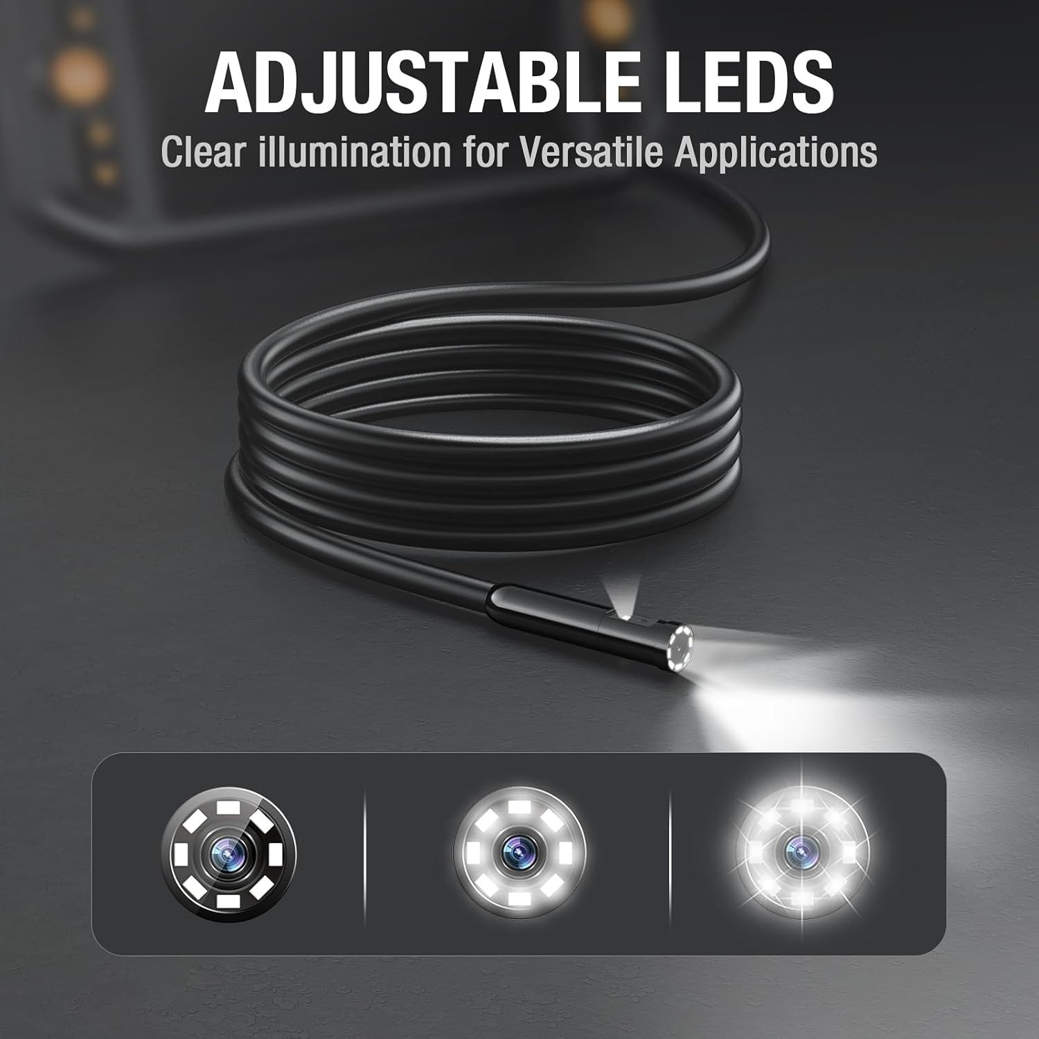 Dual Lens Endoscope w/Light Mechanic Borescope Inspection Camera Fiber Optic