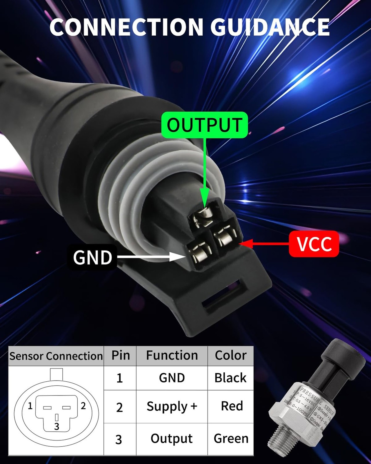 100 Psi Oil Fuel Pressure Sensor Transducer Sender 1/8″ -27 NPT Thread with H…