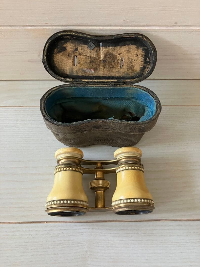 Antique Calderoni Hungary Opera Glasses Brass Mother of Pearl Ivory 1900s