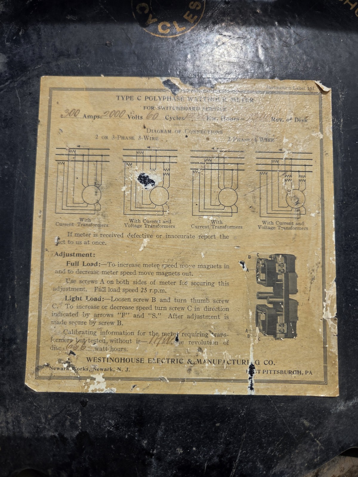 Antique Westinghouse CT Rated Electric Meter