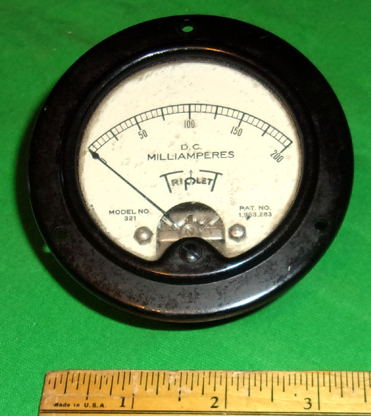 Triplett DC Milliamperes Panel Meter 0-200mA 3.5in Model 321 Works!