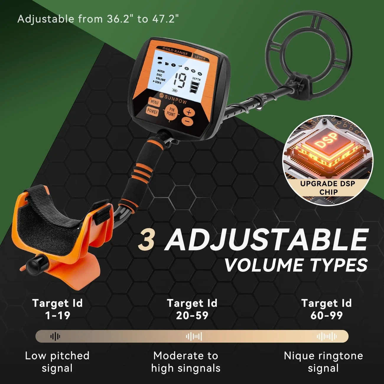Sunpow OT-MD04 Black/Orange Waterproof High Accuracy Waterproof Metal Detector