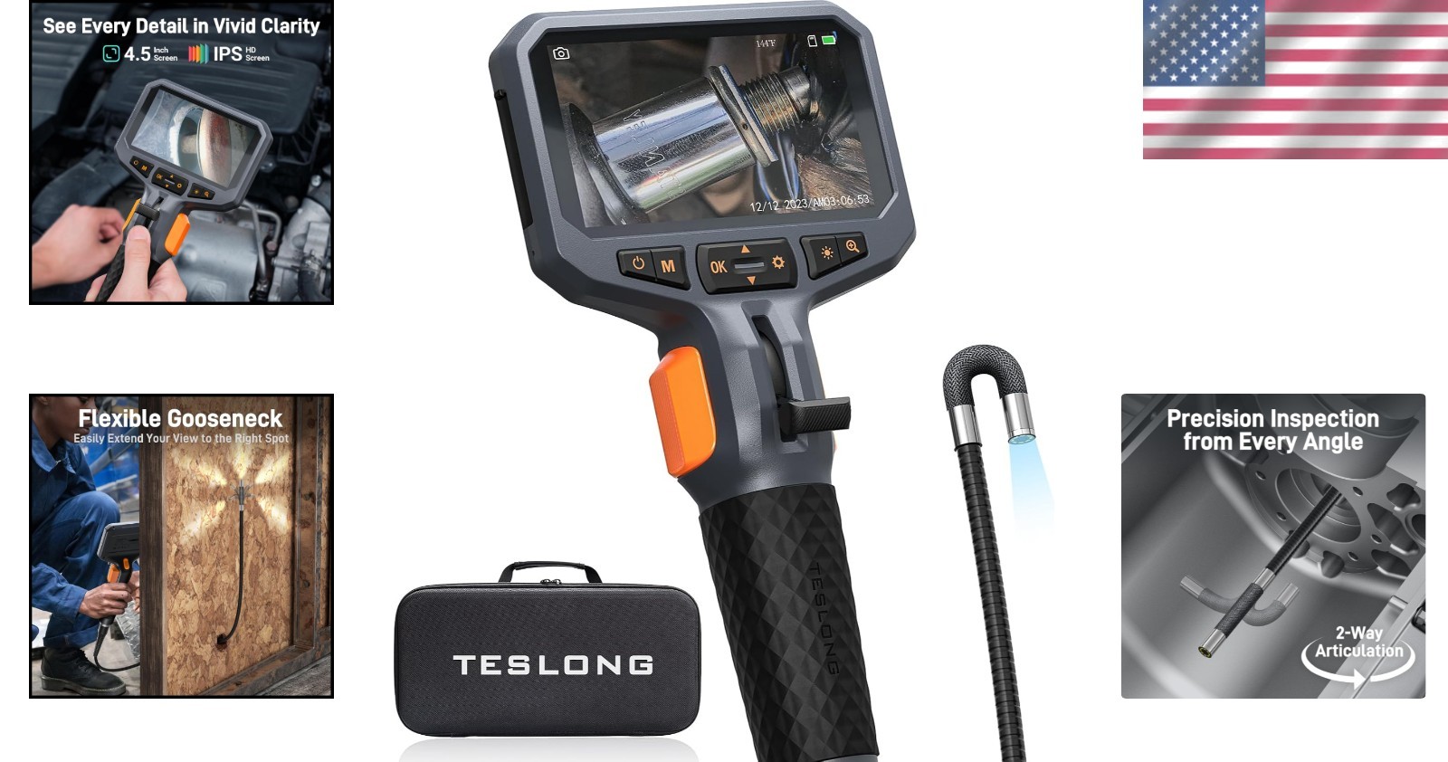 Compact Articulating Inspection Camera with Ergonomic Control & 32GB Storage