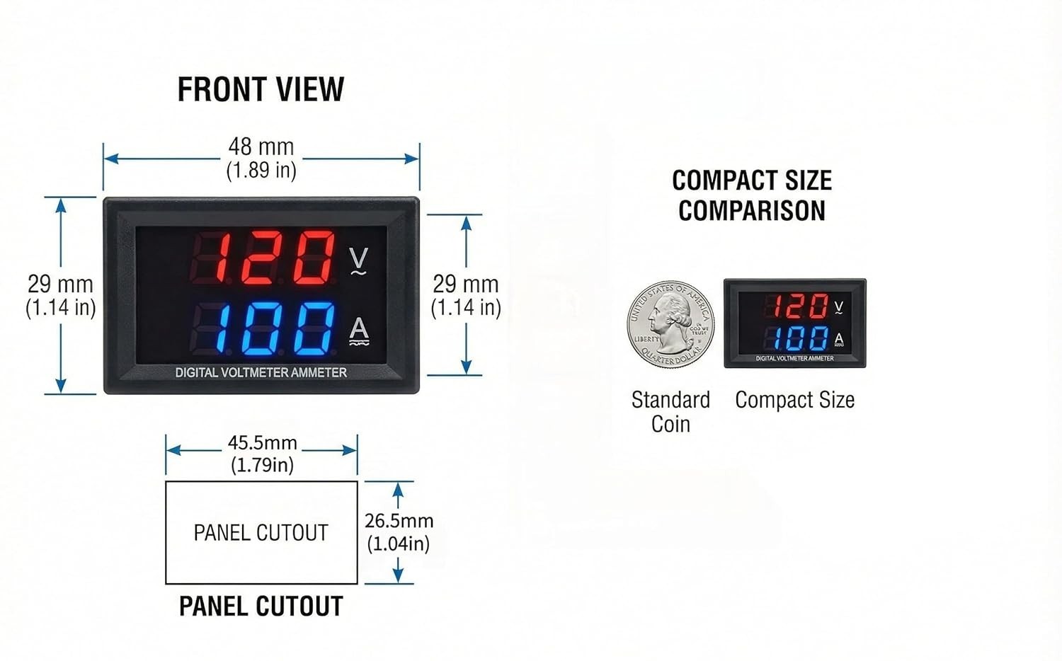 0.28″ LED Digital Voltmeter Ammeter, Dual-Color 0-100V 10A for Safe Monitoring