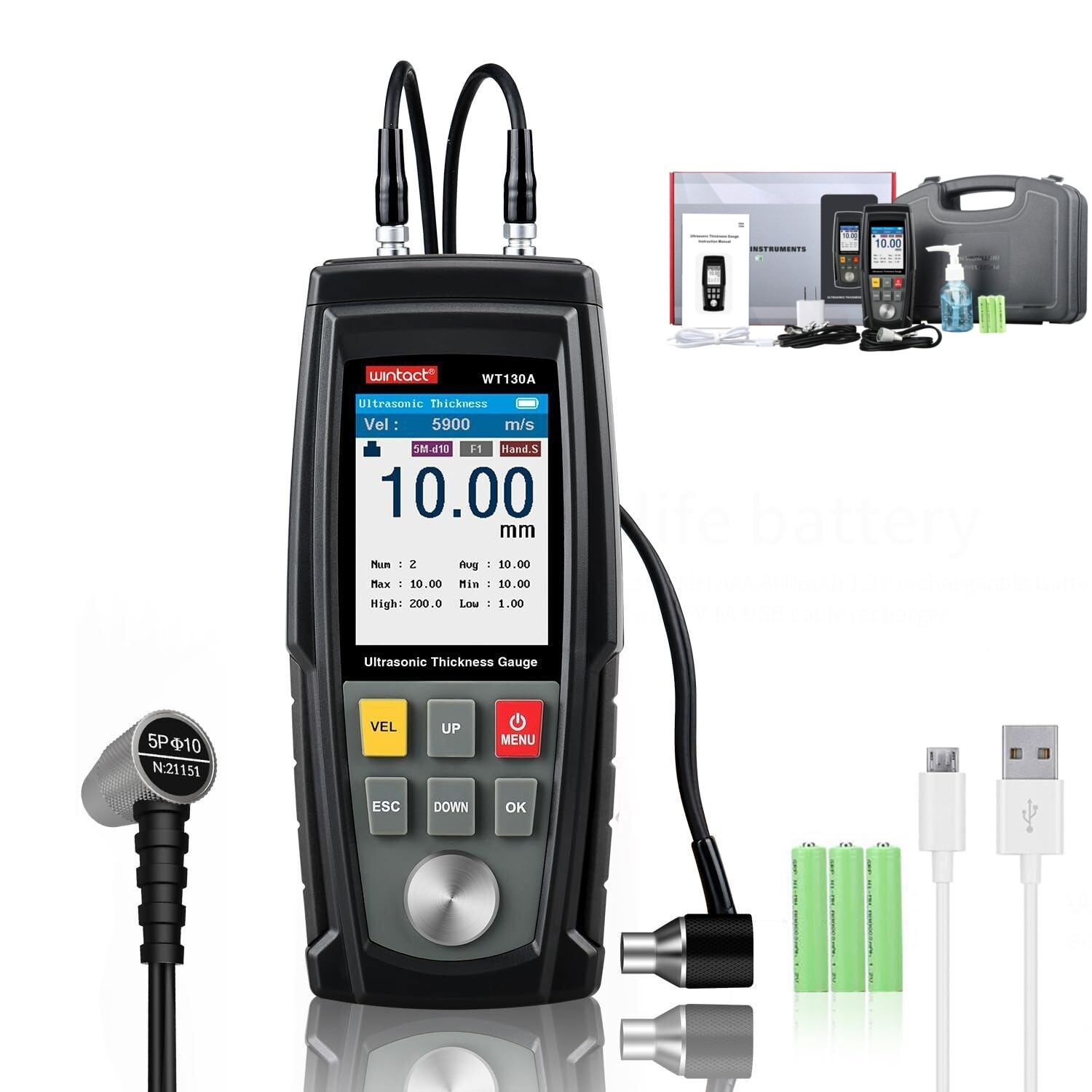 Digital Ultrasonic Thickness Gauge Meter Tester 1-300mm Tool for Metal Cast Iron