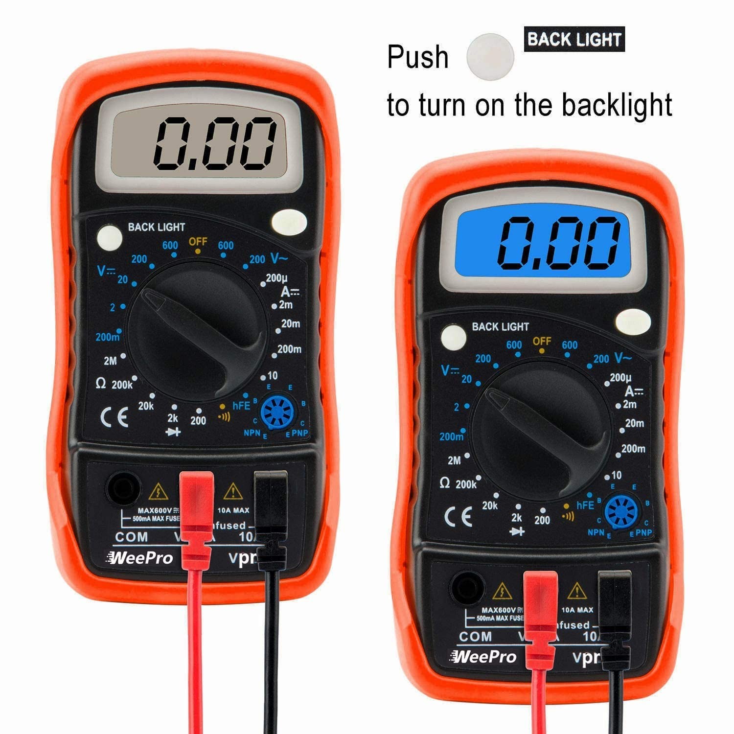 WeePro Vpro850L Digital Multimeter DC AC Voltmeter, Ohm Volt Amp Test Orange