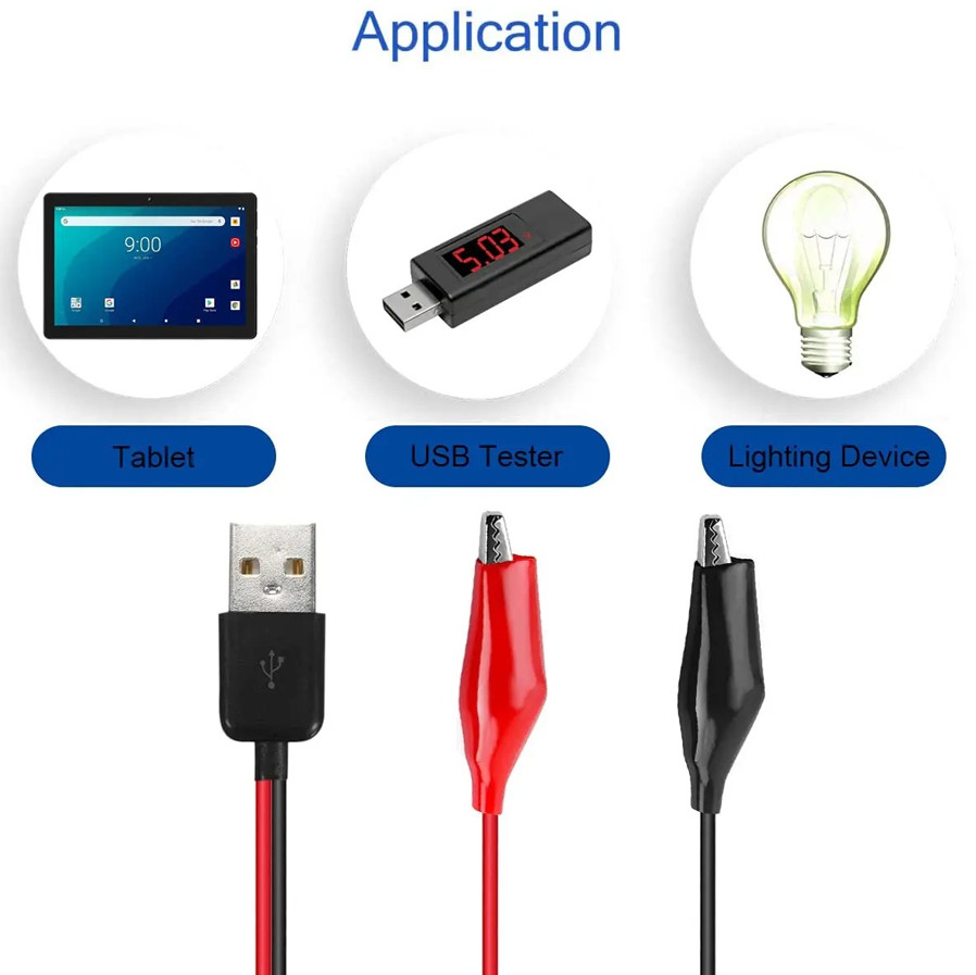 1pc USB to Alligator Clip Test Lead Cable Copper Power Connector – NEW