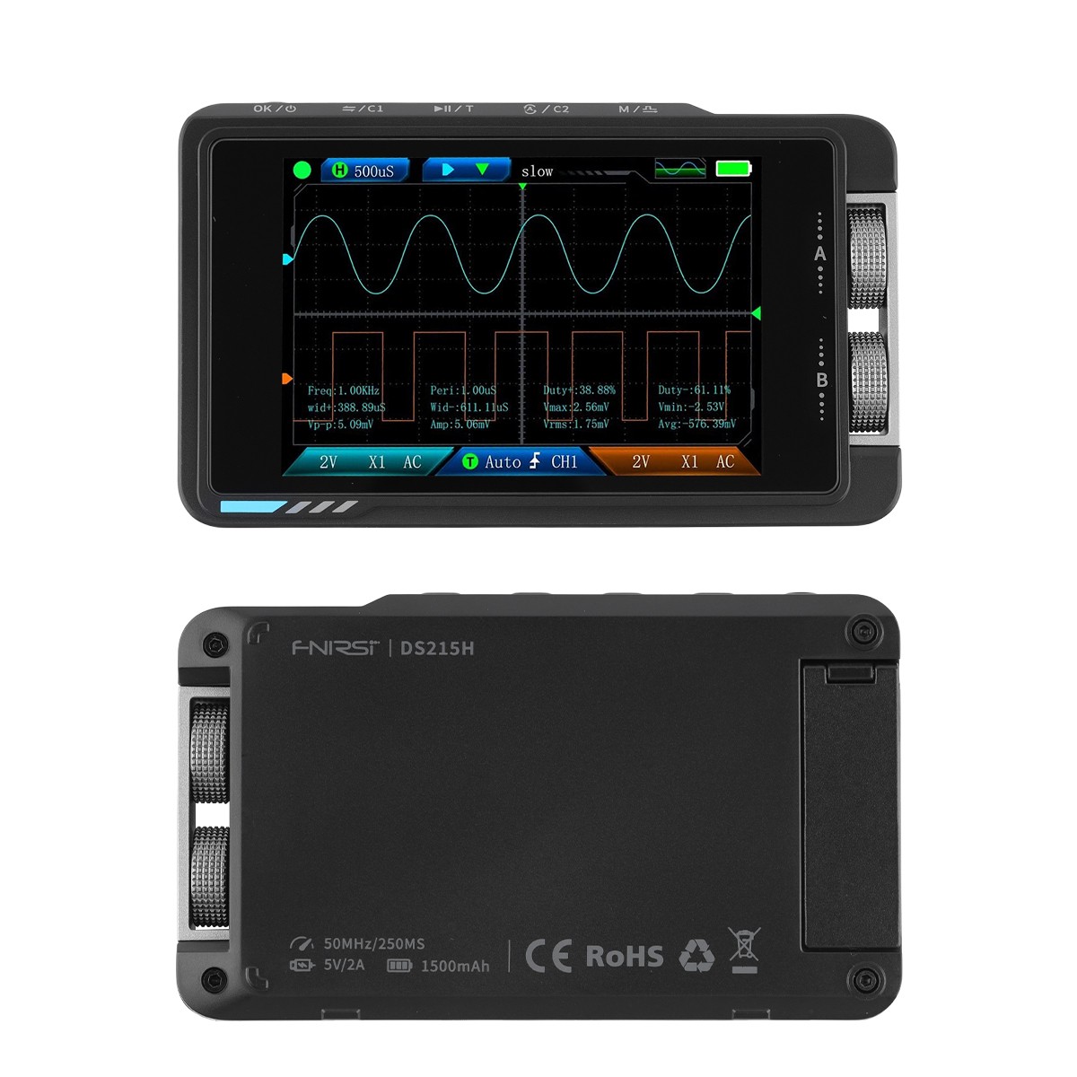 2-in-1 3.5″ FNIRSI DS215H Handheld Oscilloscope 50MHz 2-Channel + P6100 Probe*2