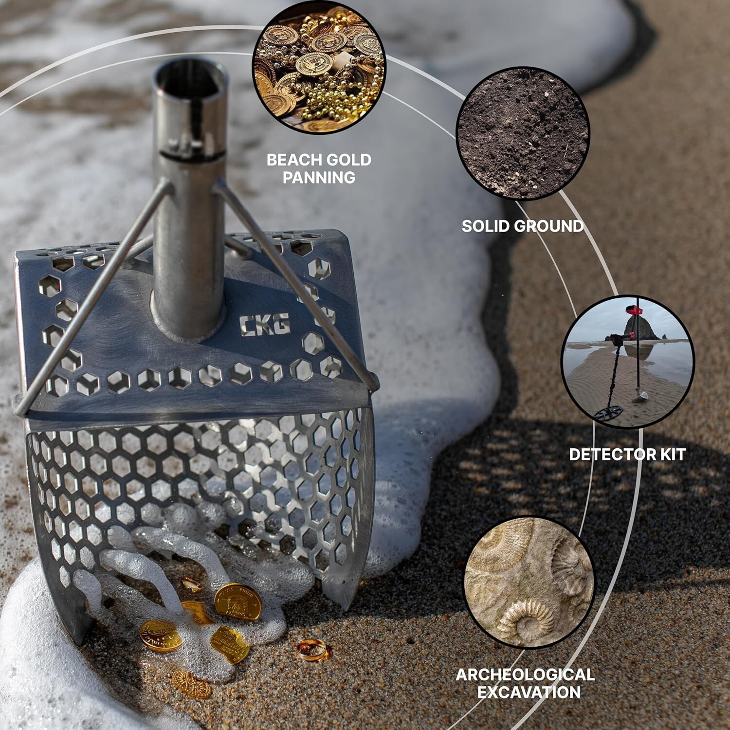 CKG Sand Scoop Handle Pole Metal Detecting Carbon Rod Detector Shovel Sifting