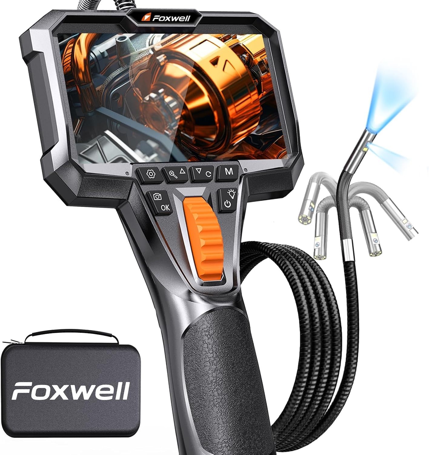 Dual Lens Two-Way Articulating Borescope, 1080P Endoscope Camera with Light, IPS