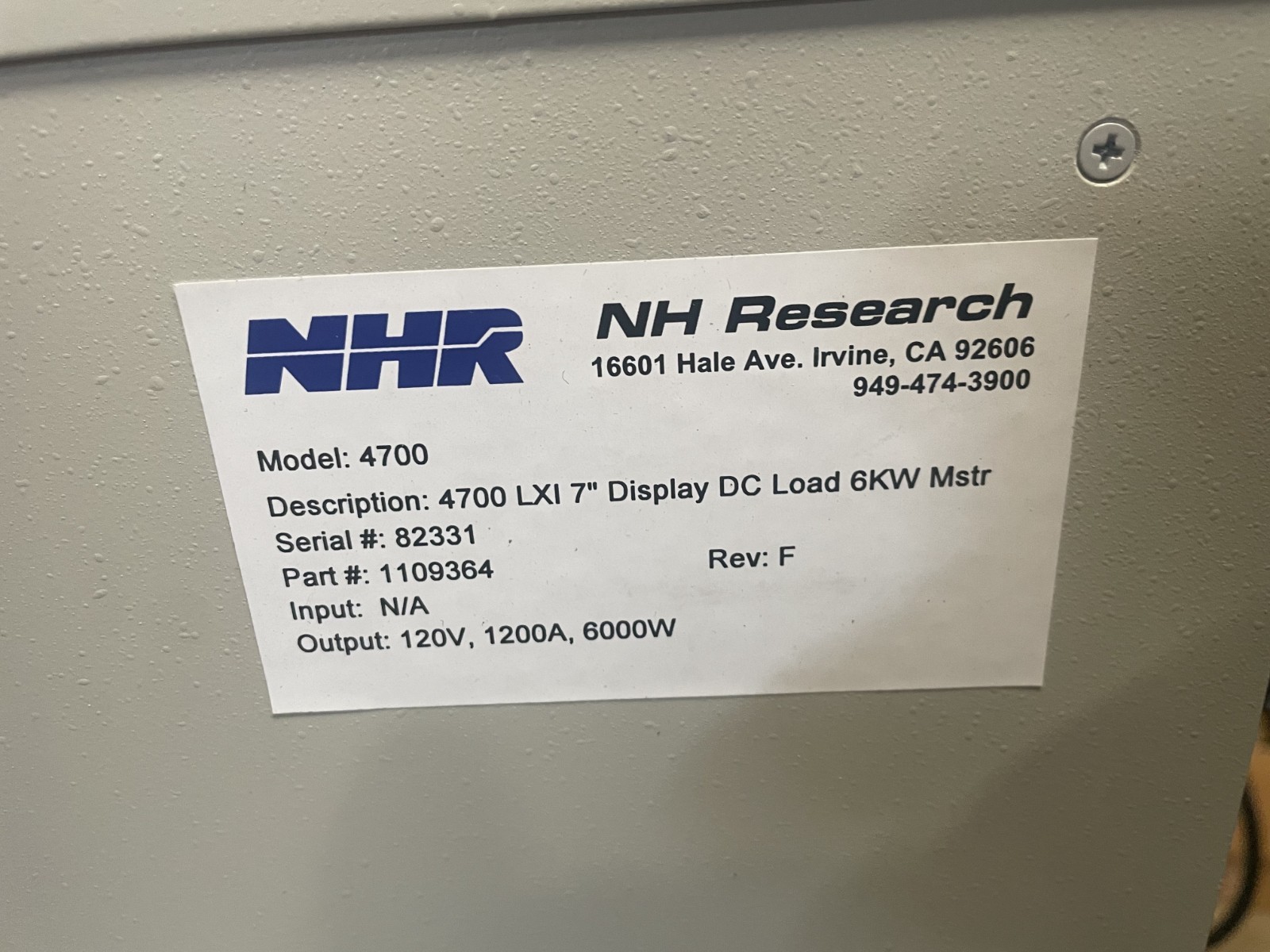 NH Research 4700 LXI DC Electronic Load 6kW 1200A 120V Touchscreen 1109364
