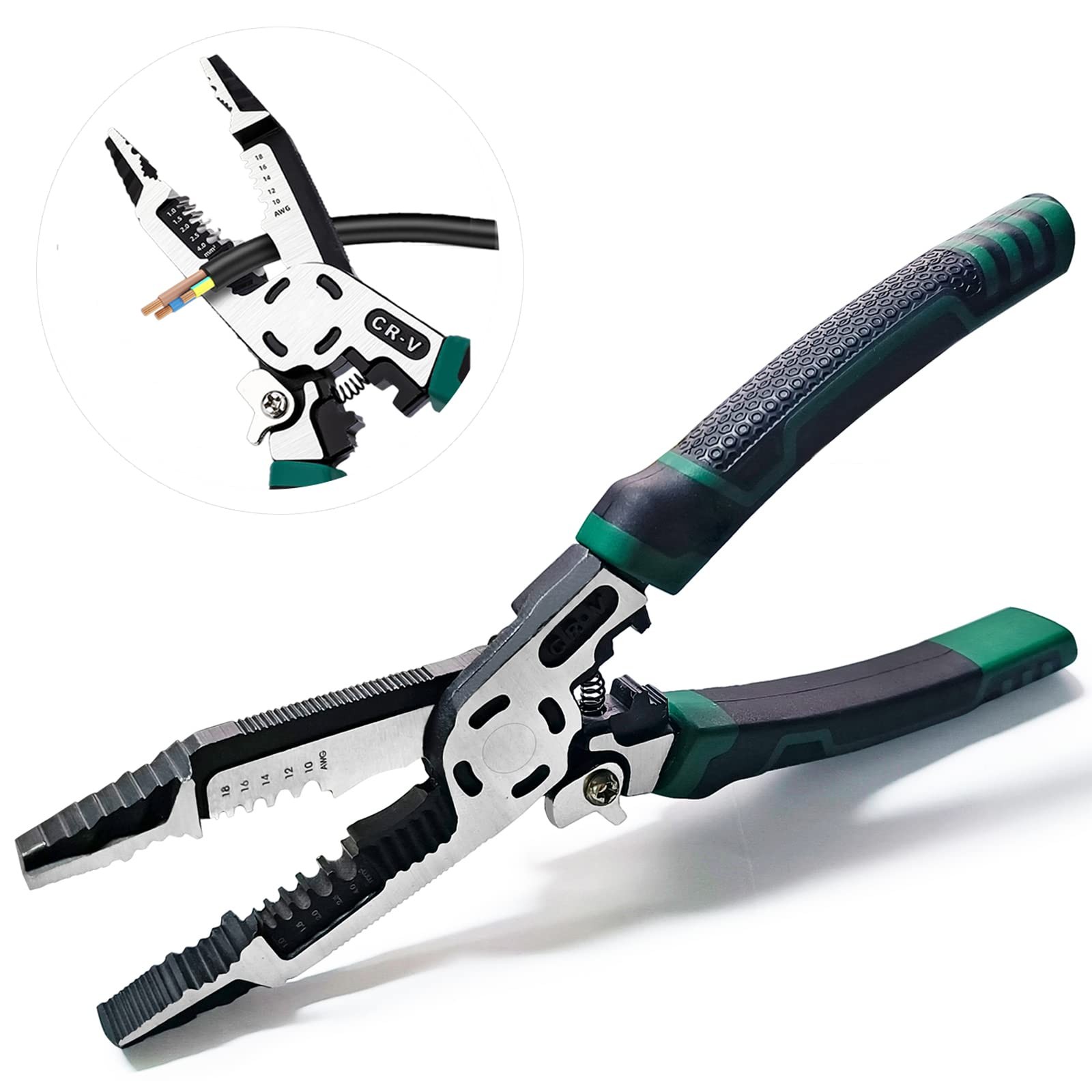 10-in-1 Wire Stripper and Cutter Tool Professional Electrical Pliers Green
