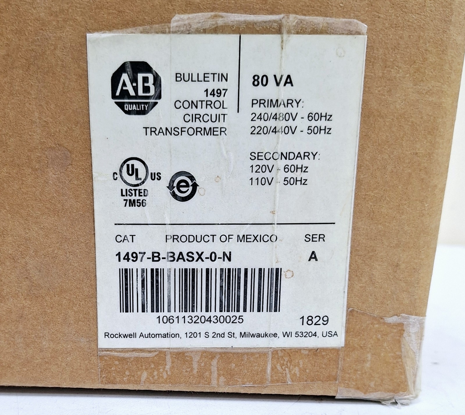 Allen-Bradley 1497-B-BASX-0-N Series A Industrial Control Transformer 0.080 kVA