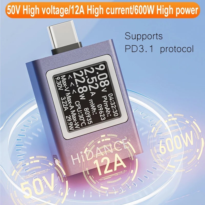 13 in 1 USB C Tester Power Meter 50V 12A Digital Multimeter PD3.1 Type C Detecto
