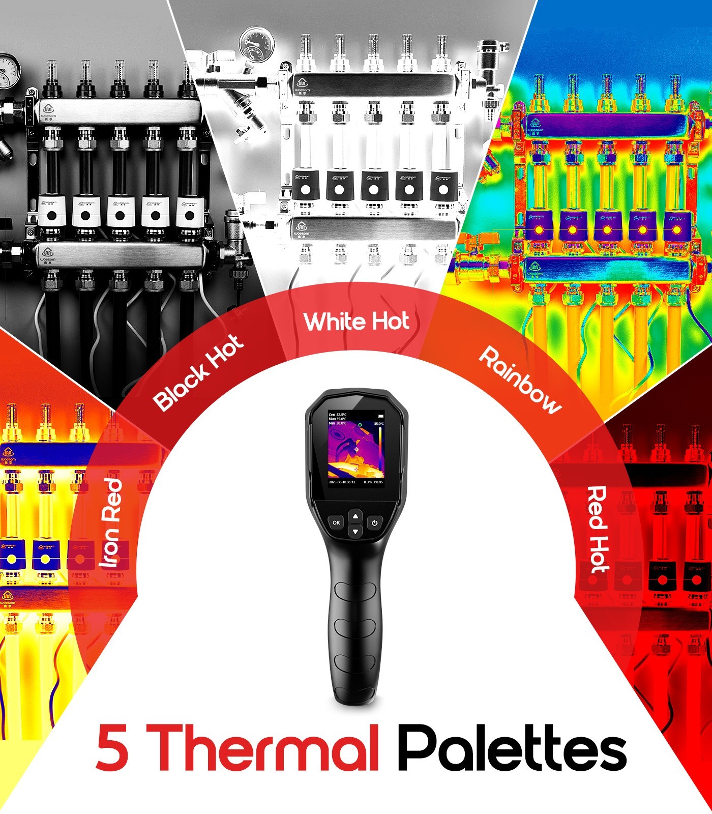 Thermal Camera, 240×240, -4°F–1022°F, 25Hz IR Imaging with Temp Alarm, 50° FOV