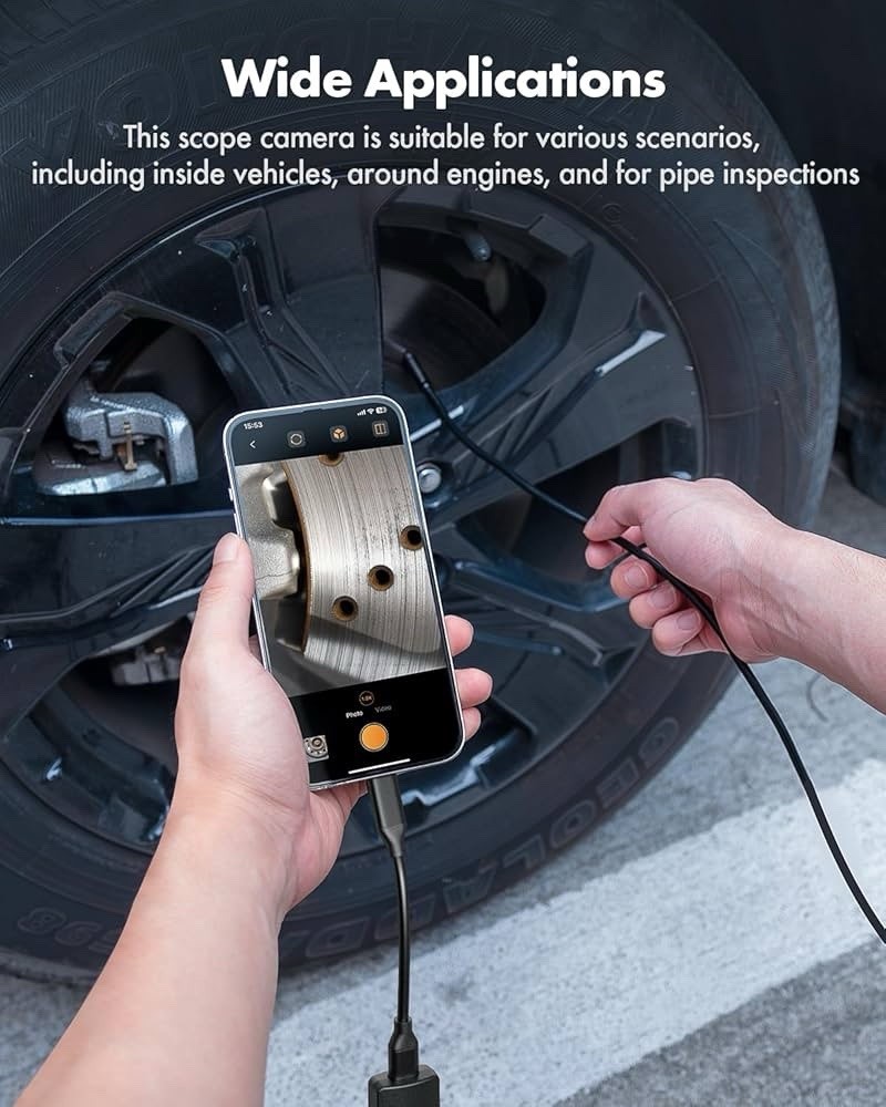 Endoscope Camera with Light 1920P HD Android and iOS 8 LED 6FT Semi-Rigid Snake