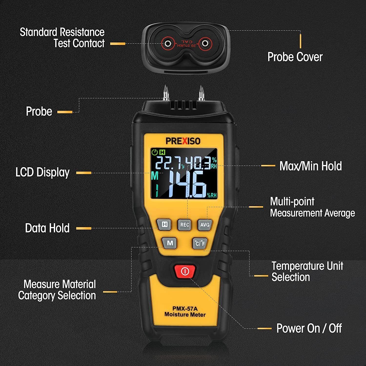PREXISO 7 IN 1 Wood Moisture Meter Digital Moisture Meter Reader Damp Tester USA
