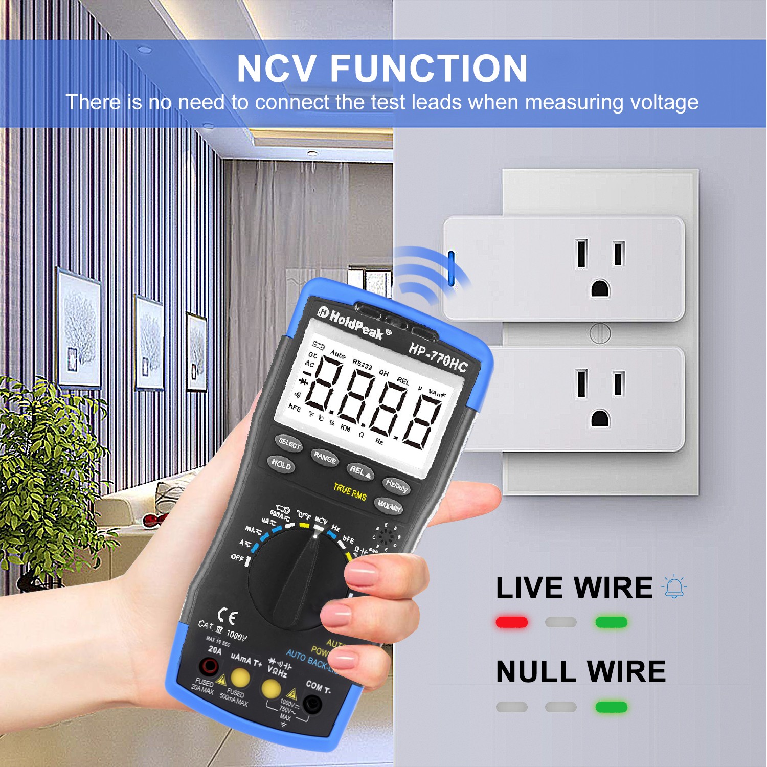 Digital Multimeter Voltmeter TRMS 6000 Count AC/DC NCV 750V/1000V 20A Ohm Tester