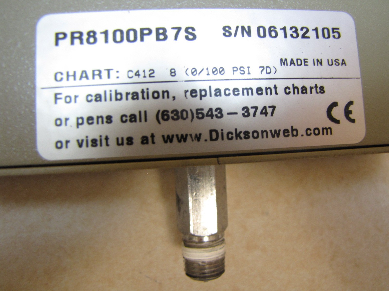 DICKSON PR8100PB7S PRESSURE CHART RECORDER, 8in, 0-100psi, 7 day.