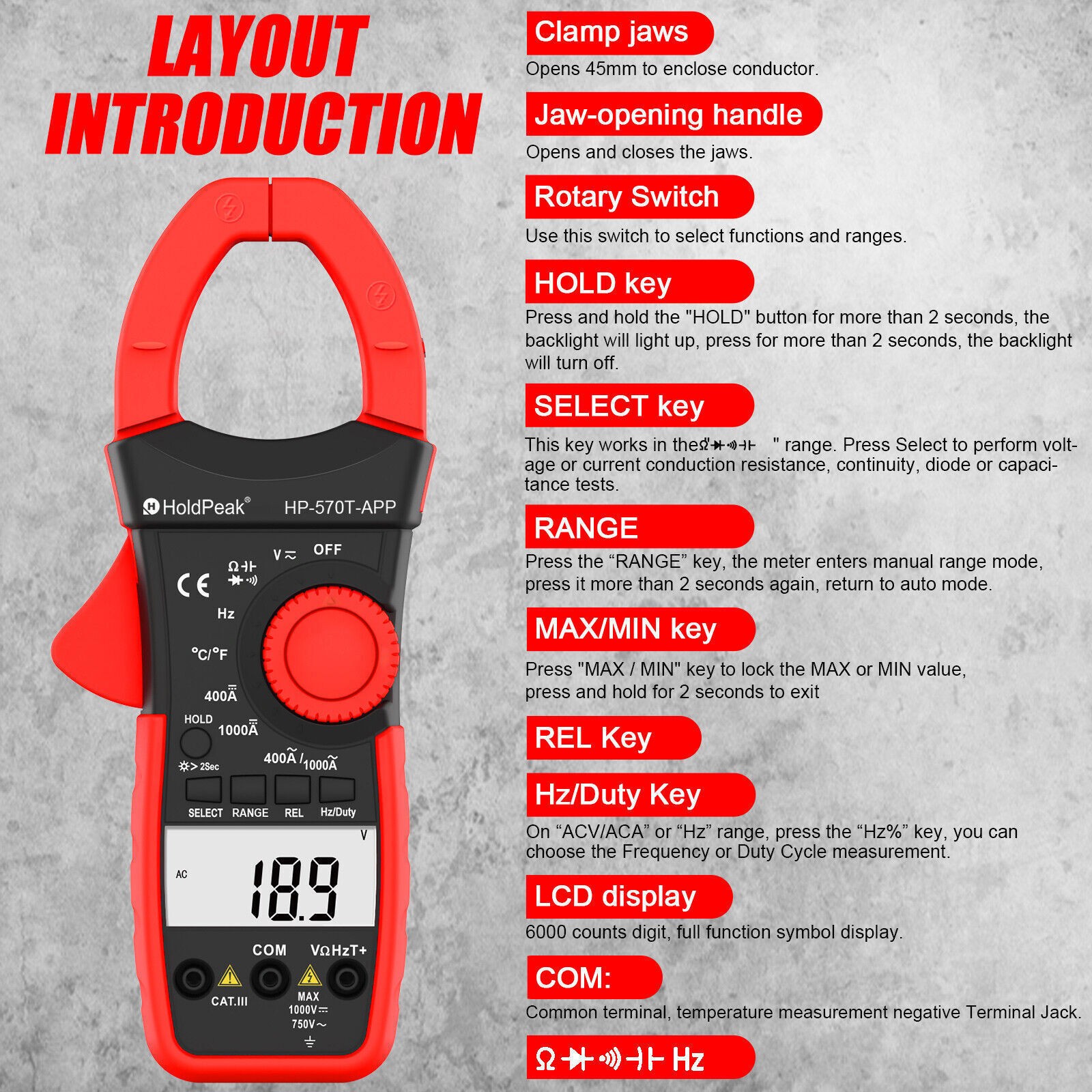 1000A AC/DC Current Amp Clamp Meter Auto Range Clamp on Ammeter Multimeter Temp