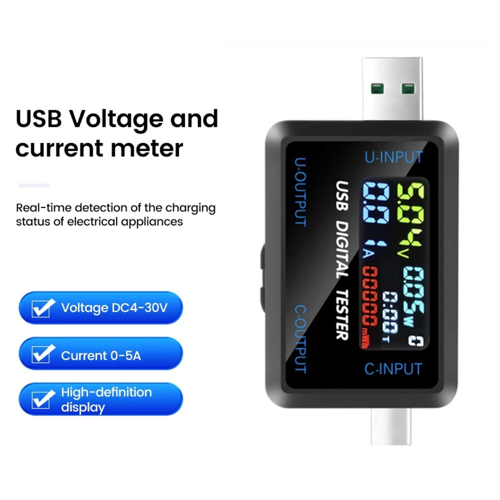 High Quality USB C Power Meter with LCD Display for Fast Charging Detection