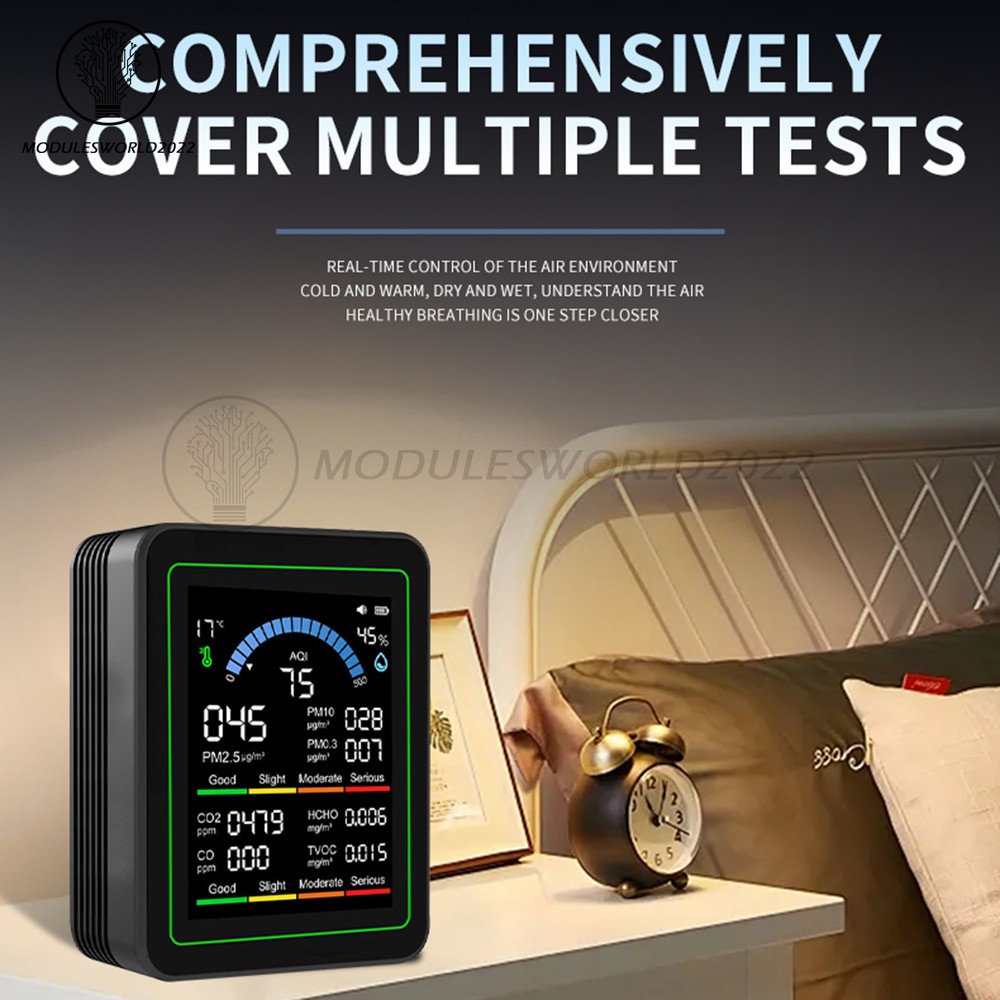 10-in-1 Air Quality Detector PM2.5 PM10 PM HCHO TVOC CO CO2 Formaldehyde Monitor