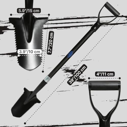 Metal Detector Shovel Carbon Steel Serrated Blade Carbon Fiber Handle Black