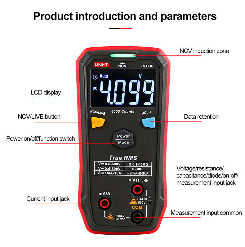 UNI-T Smart Multimeter True RMS AC DC Voltmeter Ammeter Ohm Capacitance Tester