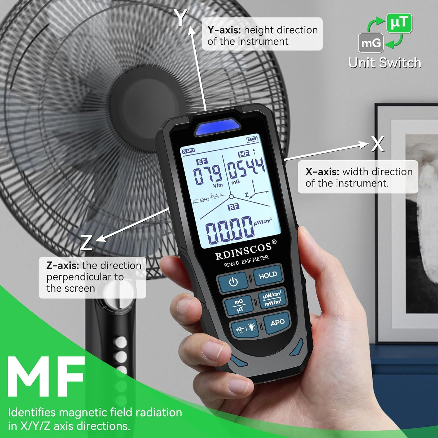 EMF Meter 5G RF Detector – Electric, Magnetic & Radio Frequency Field Tester up