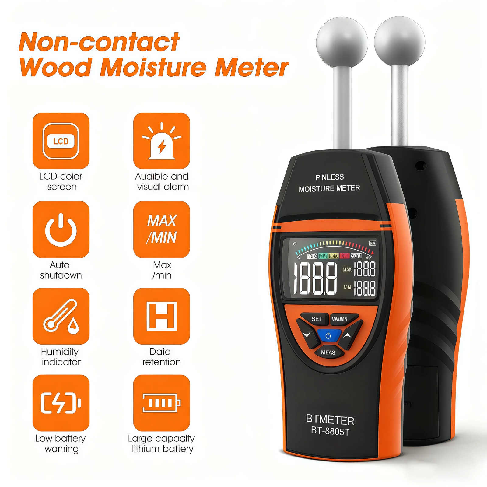 Wood Moisture Meter for Lumber Drywall Pinless Moisture Tester Moisture Sensor