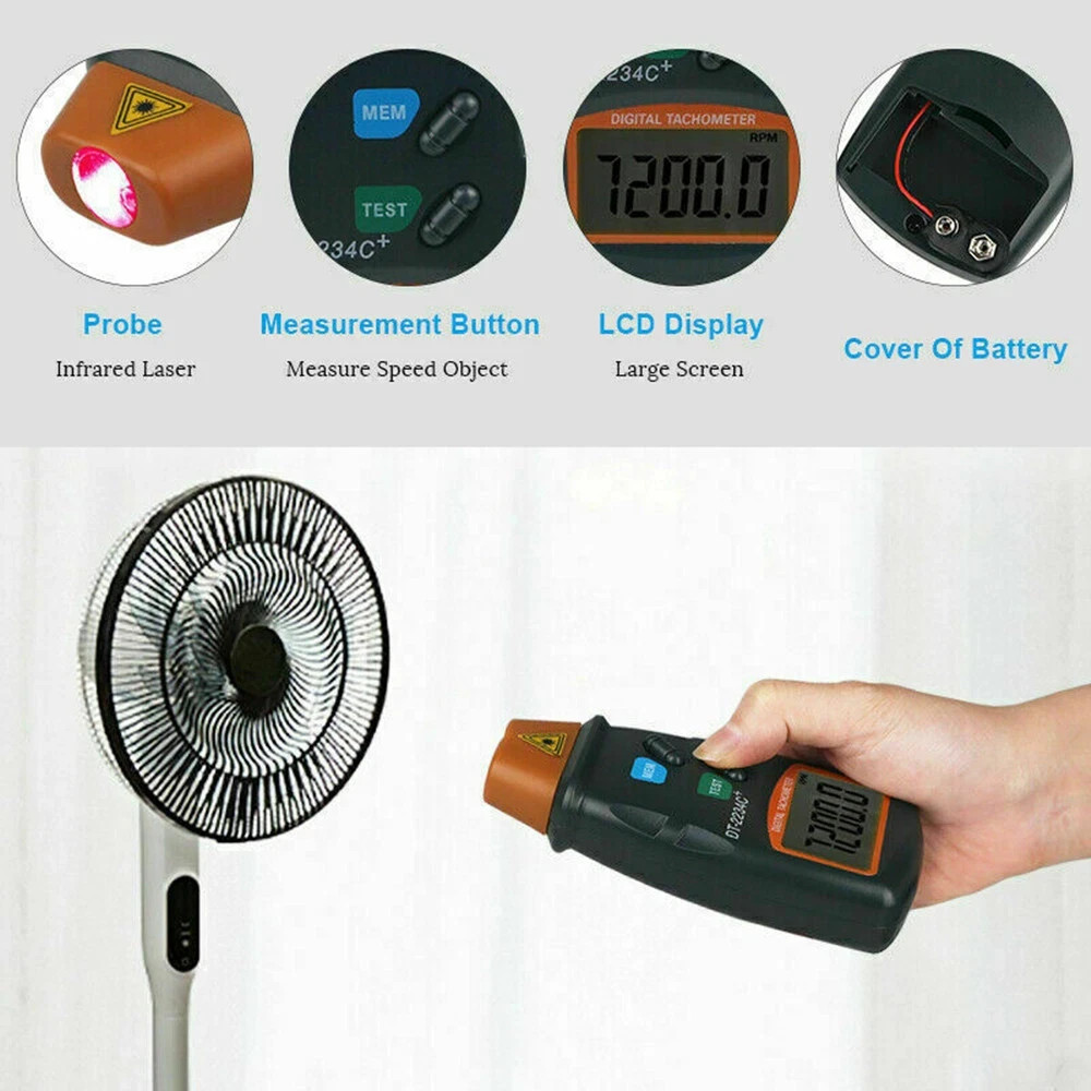 LCD Digital Tachometer Laser Photo Non Contact RPM Tach Meter Motor Speed Gauge
