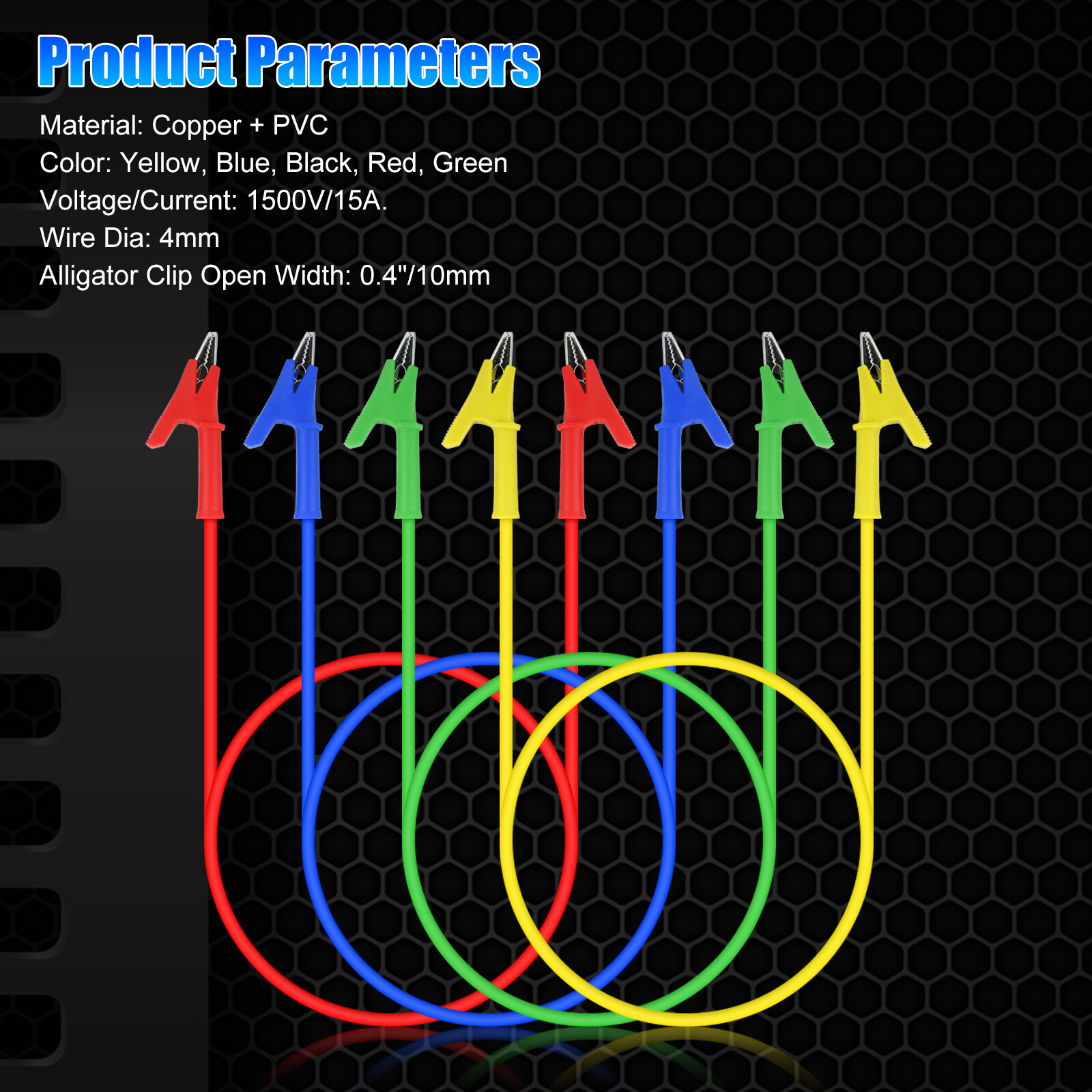 5Pcs 30V 15A Alligator Clips Electrical Test Leads Set 3.3ft Jumper Wires Cables