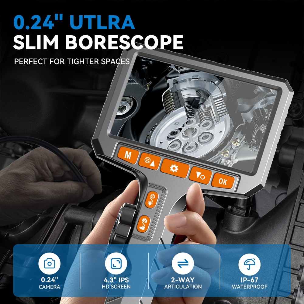 PRO Dual-Rotation Borescope Camera W/ Light 1080P HD 4.3″ Screen For Car Repair