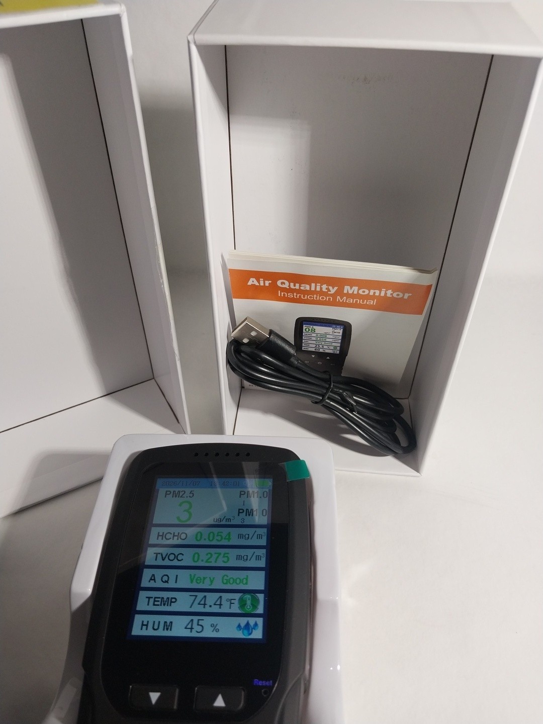 Air Quality Monitor 8-in-1, PM2.5/HCHO/TVOC/Temperature/Humidity