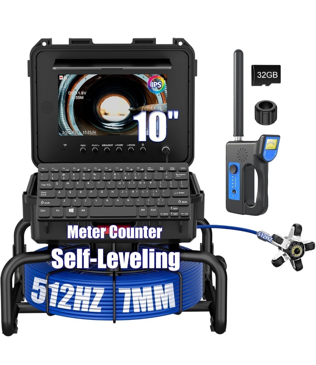 100ft/30M Sewer Camera DVR Pipe Inspection Camera W/Receiver Self-leveling 10in.